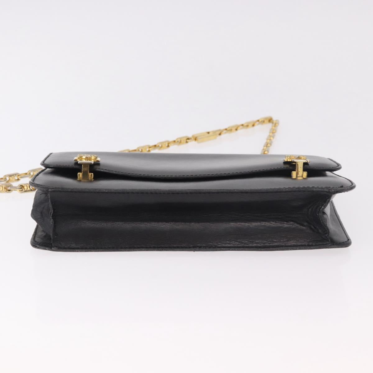 CELINE Chain Shoulder Bag Leather Black Gold Auth 185136V