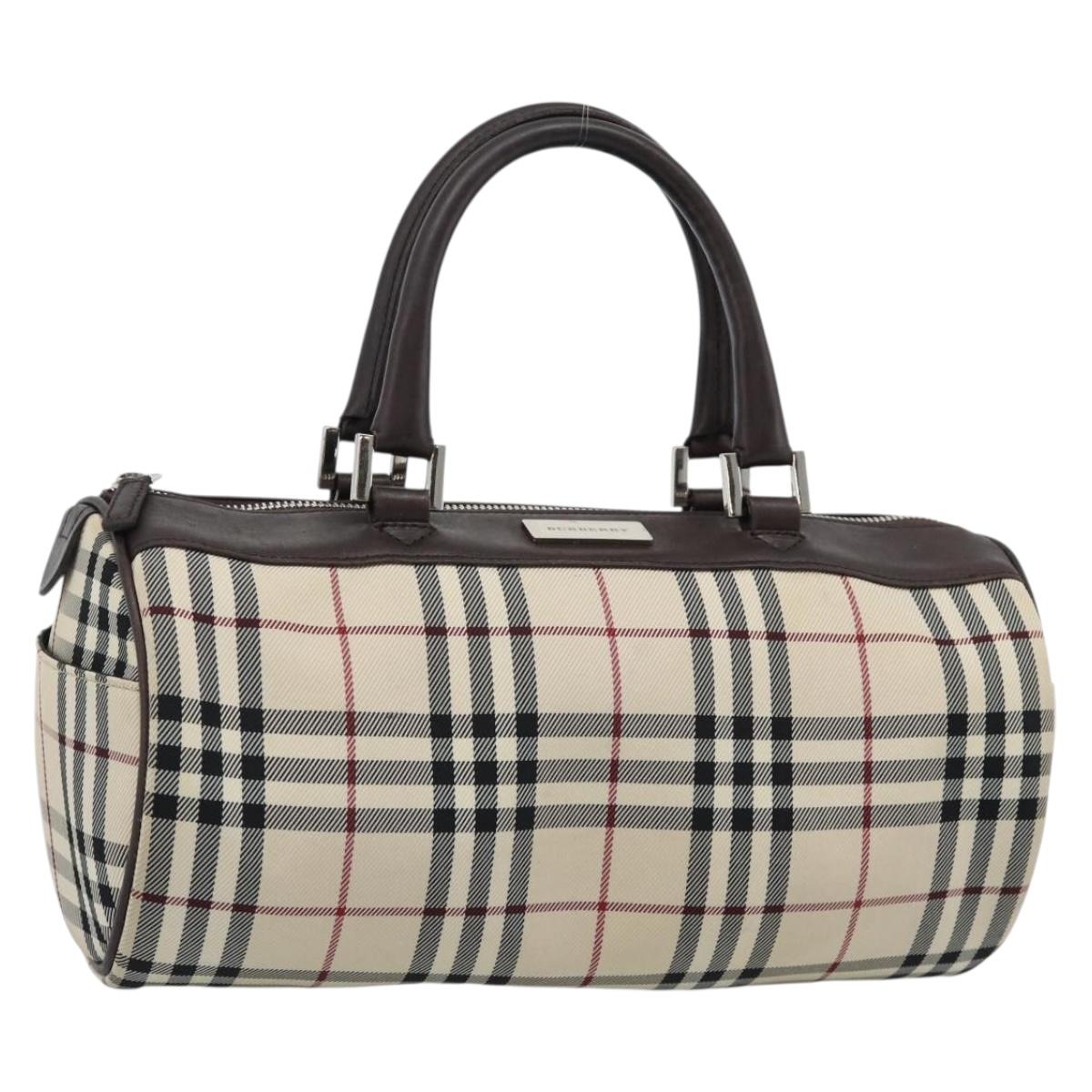 BURBERRY Nova Check Hand Bag Canvas Beige Silver Auth 185137A