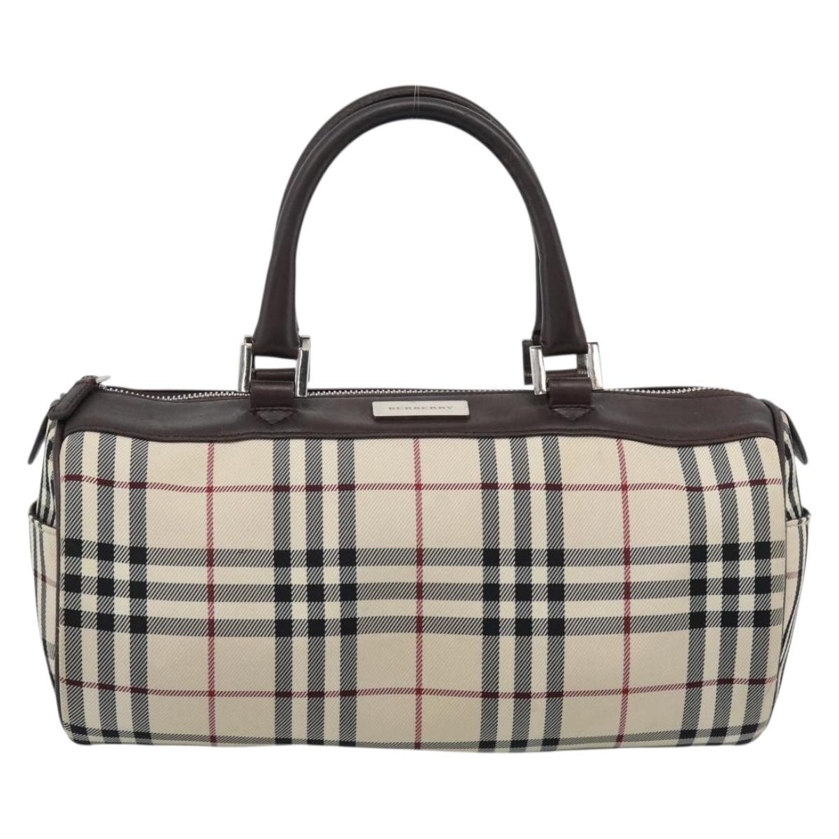 BURBERRY Nova Check Hand Bag Canvas Beige Silver Auth 185137A