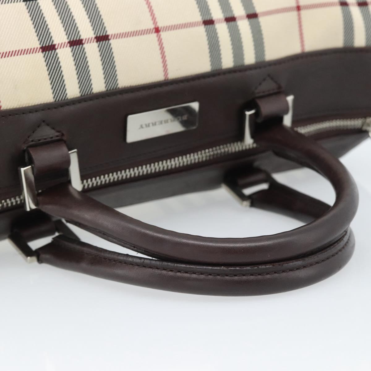 BURBERRY Nova Check Hand Bag Canvas Beige Silver Auth 185137A
