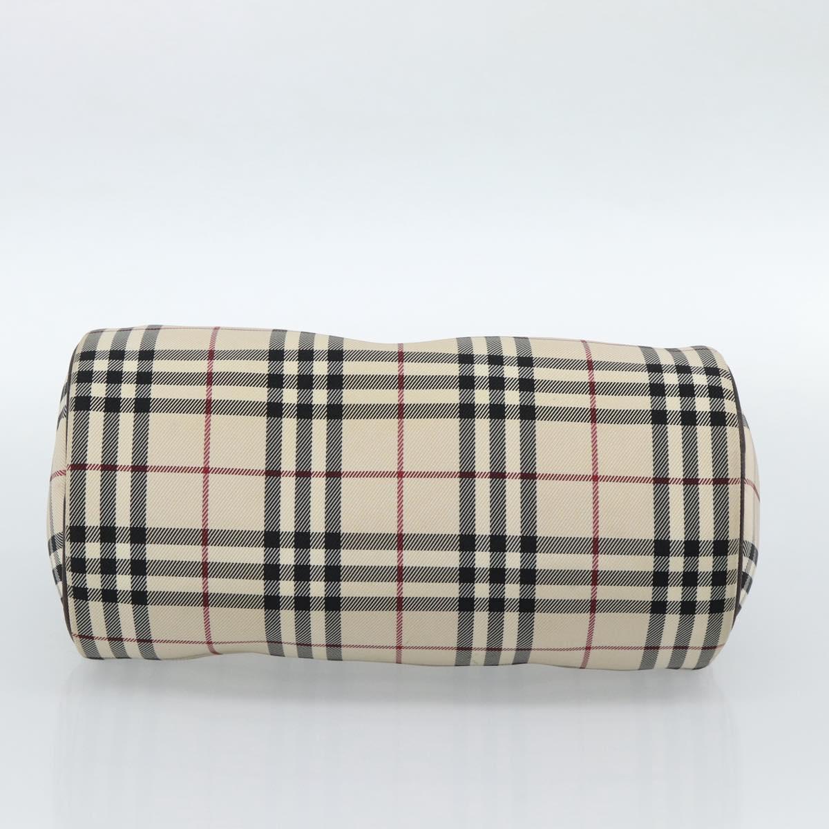 BURBERRY Nova Check Hand Bag Canvas Beige Silver Auth 185137A