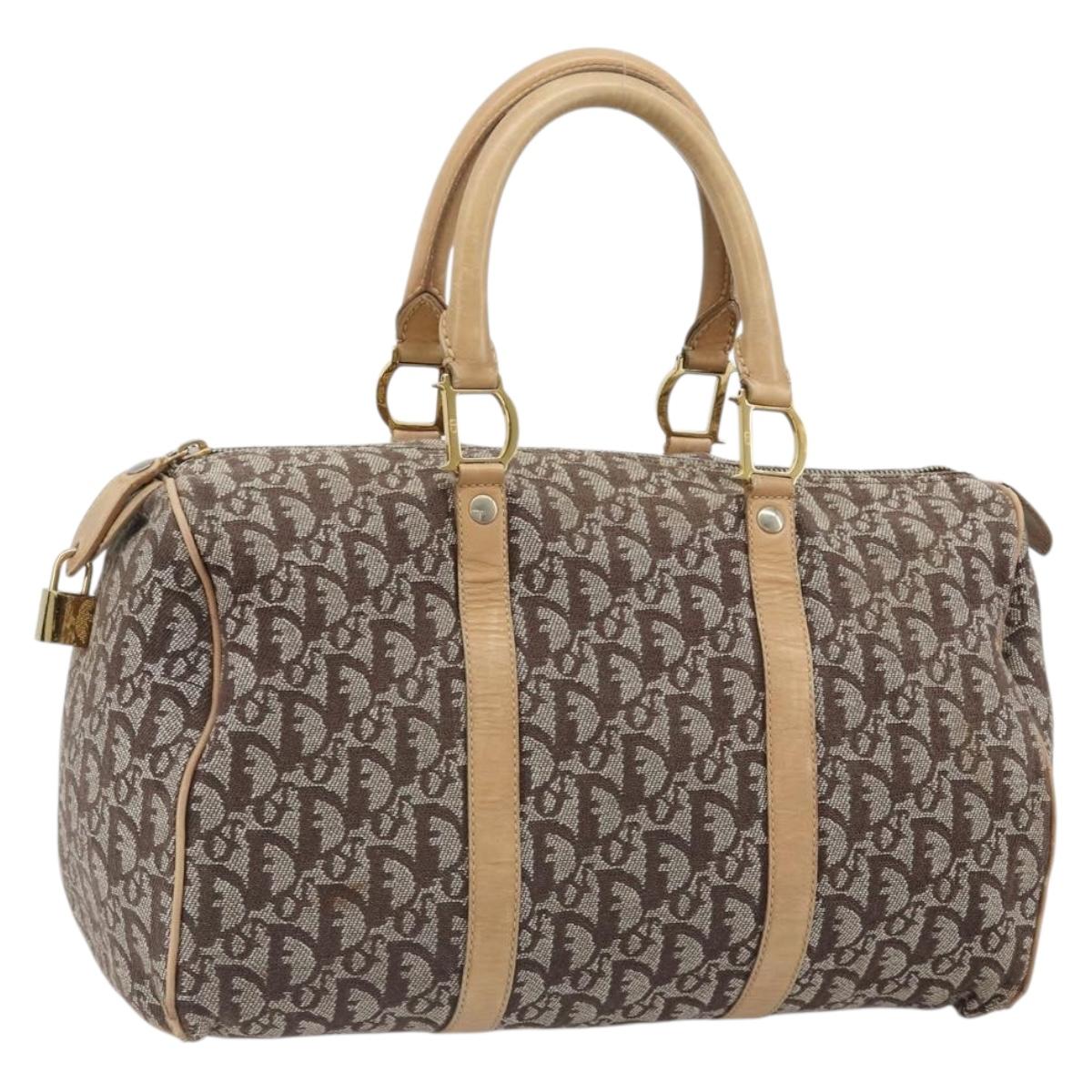 Christian Dior Trotter Canvas Hand Bag Brown Gold Auth 185139