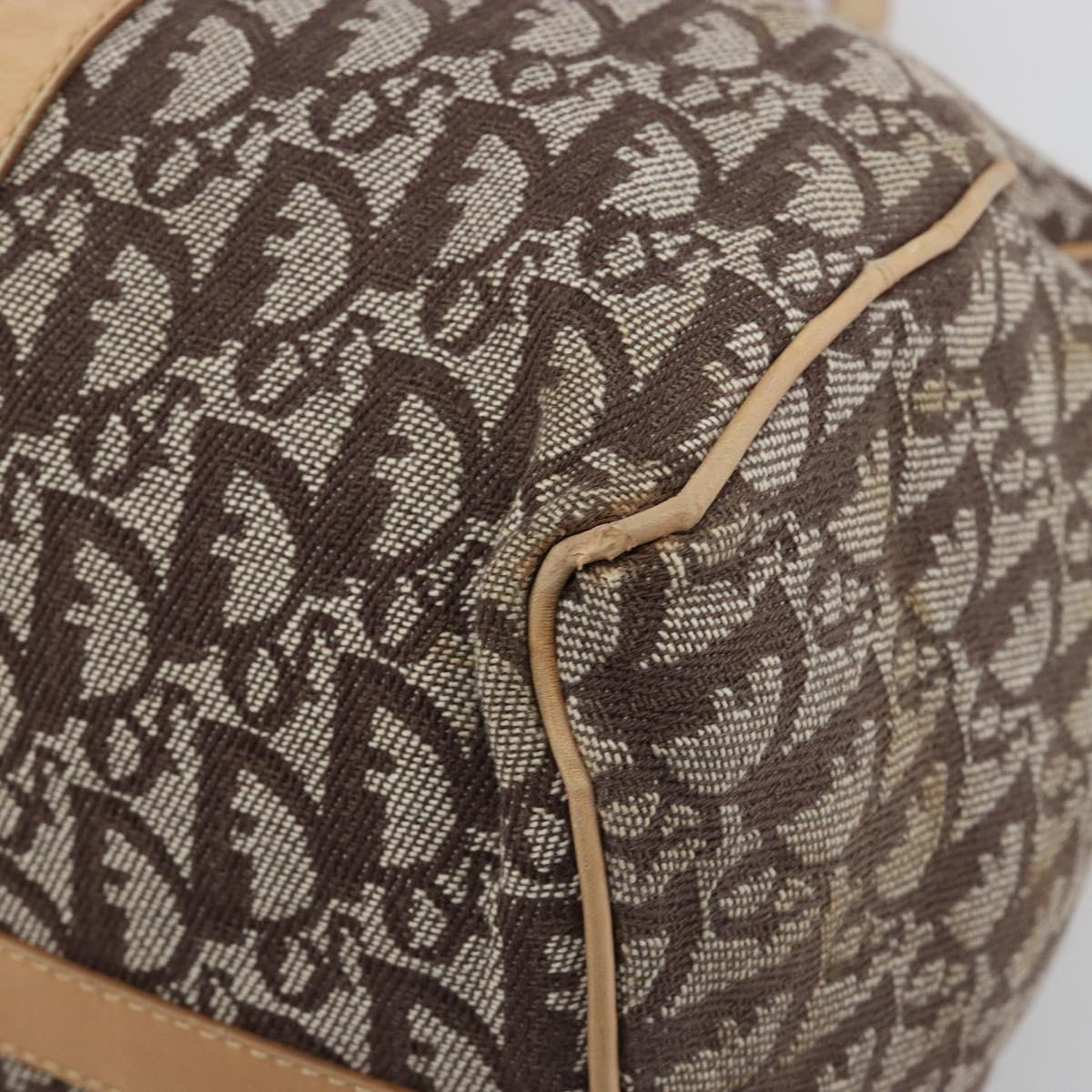 Christian Dior Trotter Canvas Hand Bag Brown Gold Auth 185139