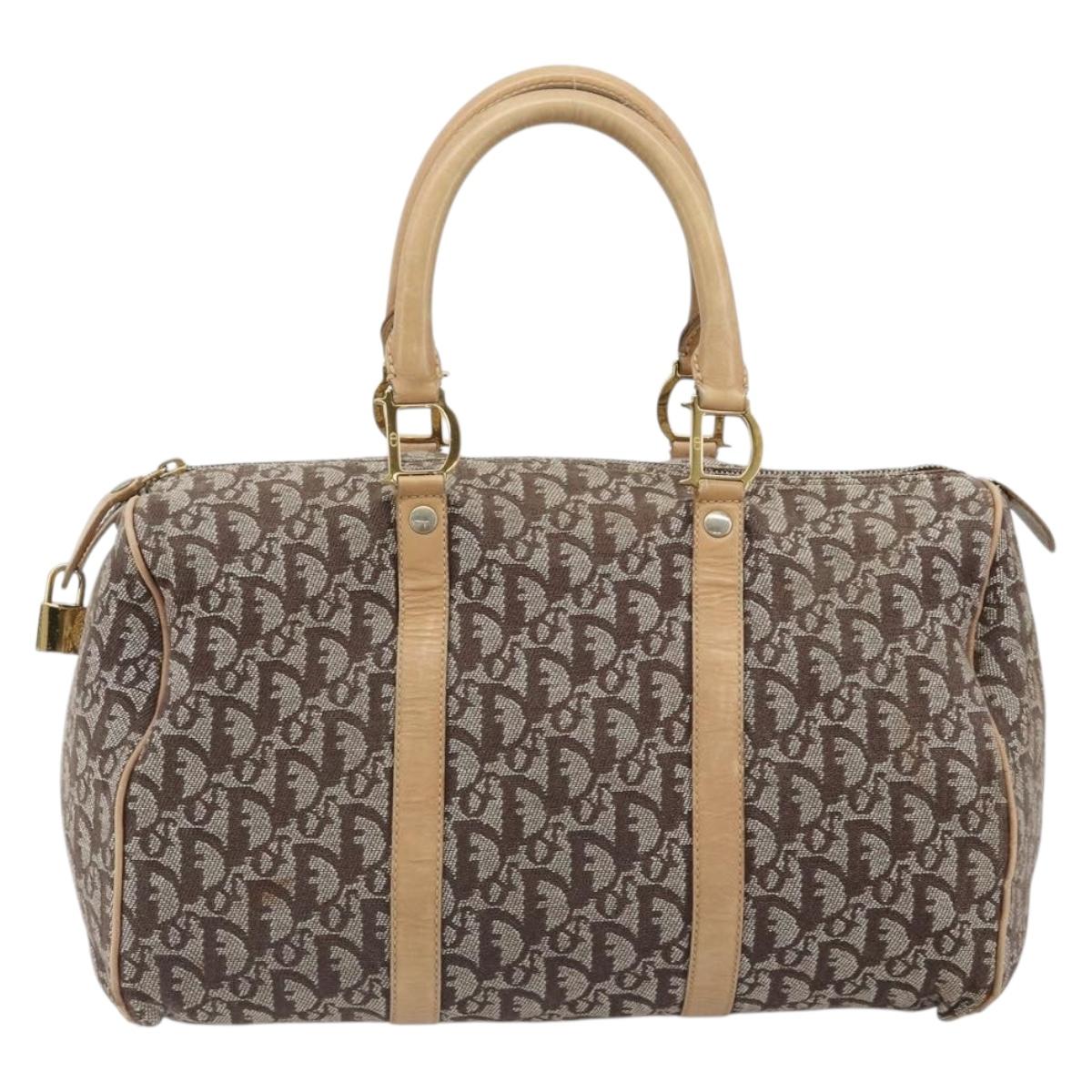 Christian Dior Trotter Canvas Hand Bag Brown Gold Auth 185139