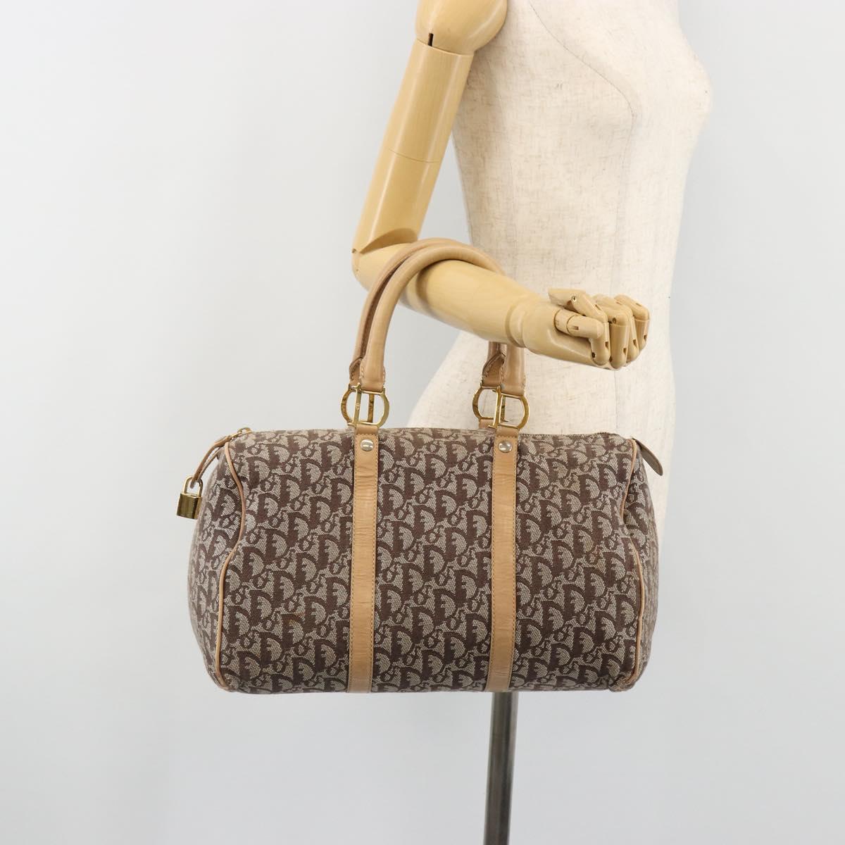 Christian Dior Trotter Canvas Hand Bag Brown Gold Auth 185139