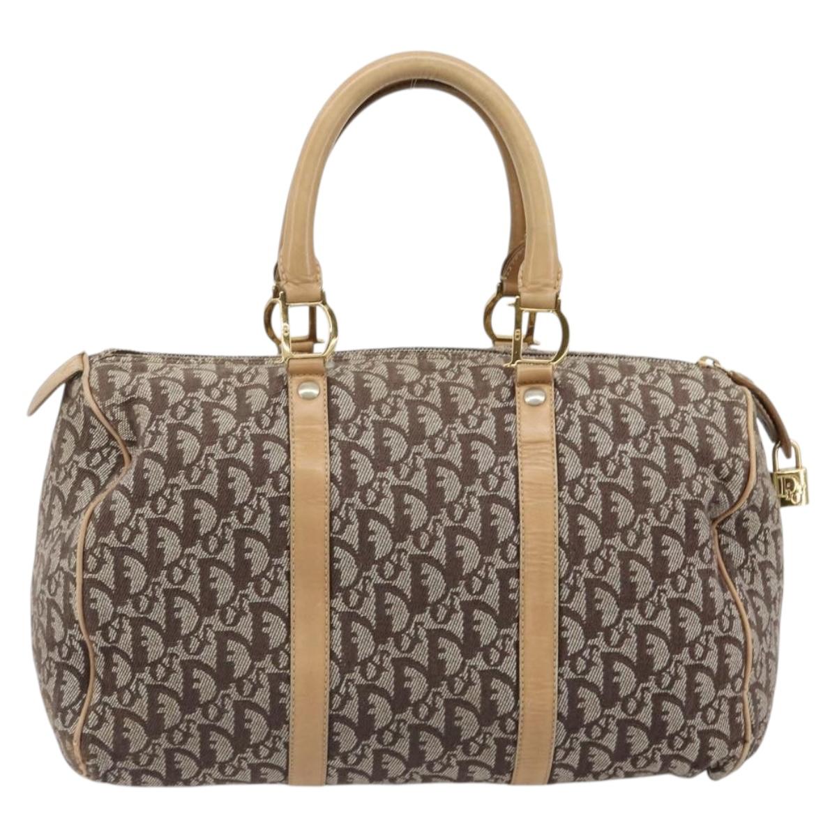 Christian Dior Trotter Canvas Hand Bag Brown Gold Auth 185139