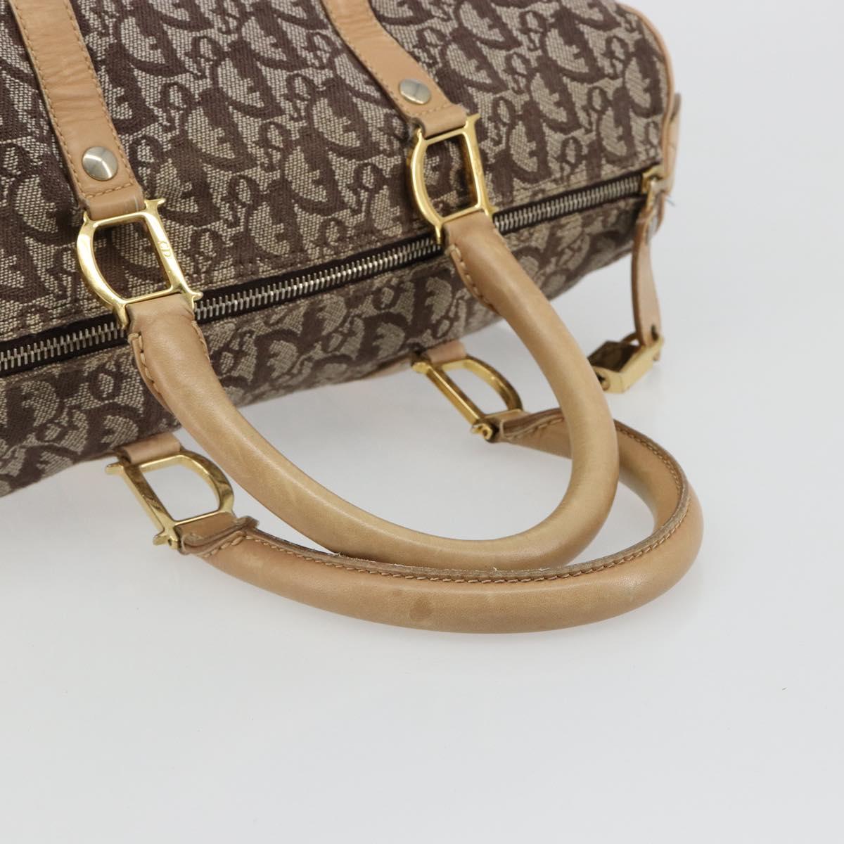 Christian Dior Trotter Canvas Hand Bag Brown Gold Auth 185139