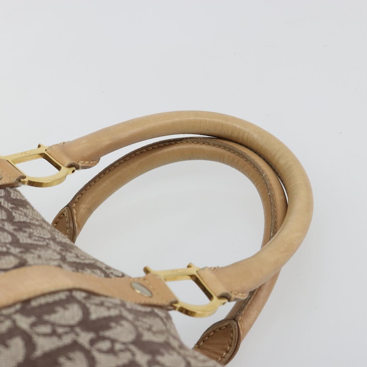 Christian Dior Trotter Canvas Hand Bag Brown Gold Auth 185139
