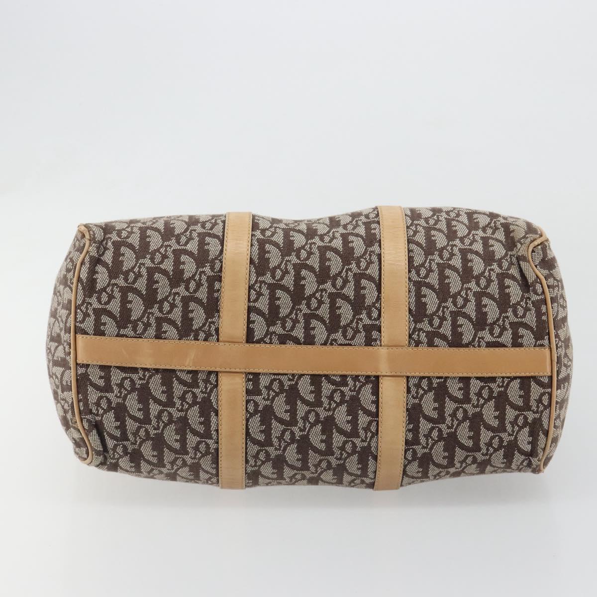 Christian Dior Trotter Canvas Hand Bag Brown Gold Auth 185139