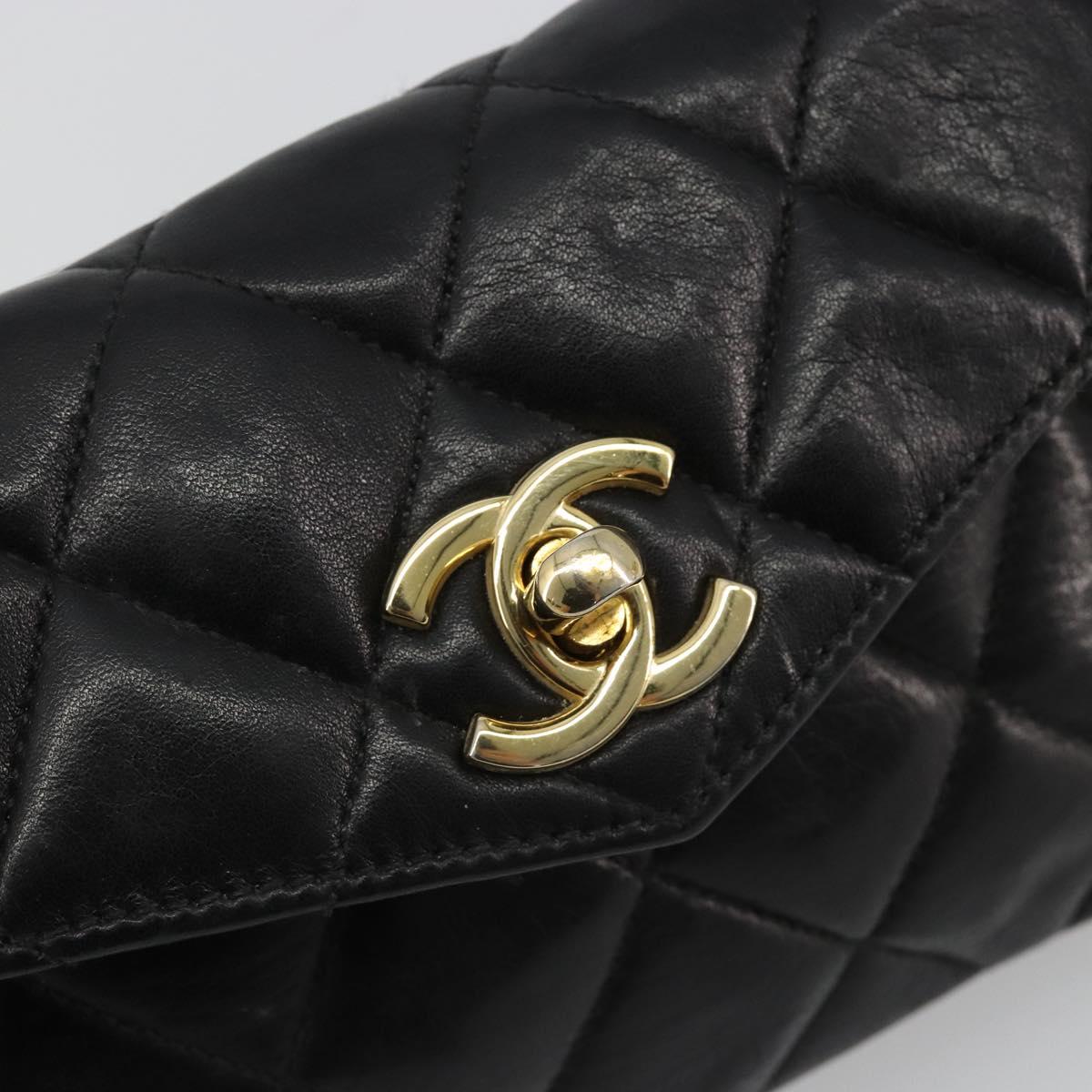 CHANEL Matelasse Waist Bag Lamb Skin Black Gold CC Auth 185140