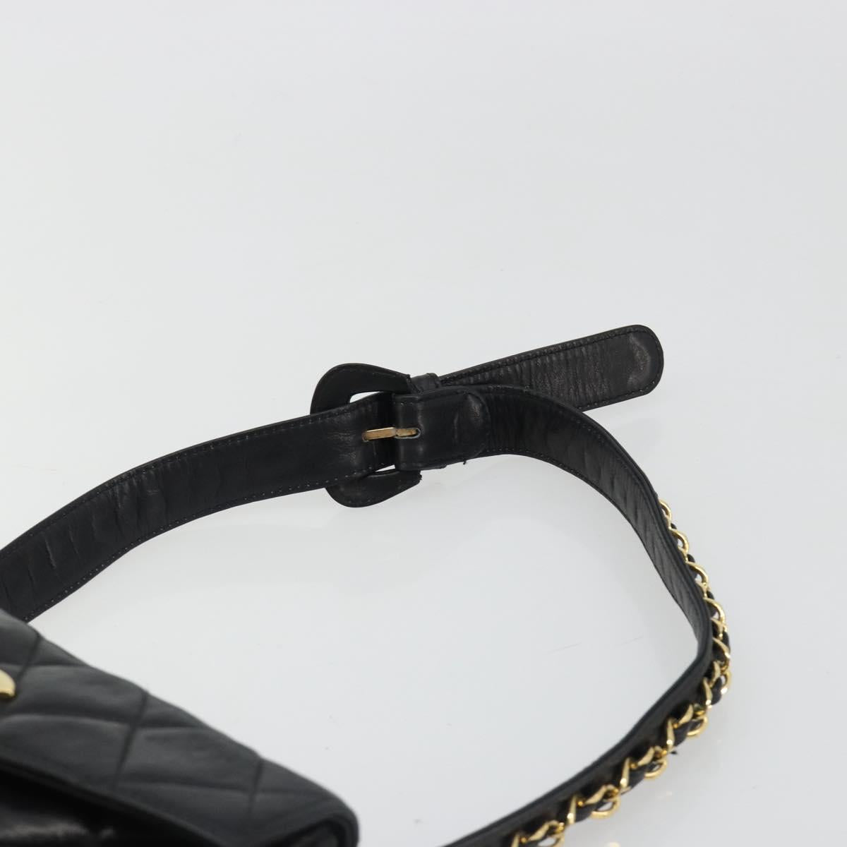 CHANEL Matelasse Waist Bag Lamb Skin Black Gold CC Auth 185140