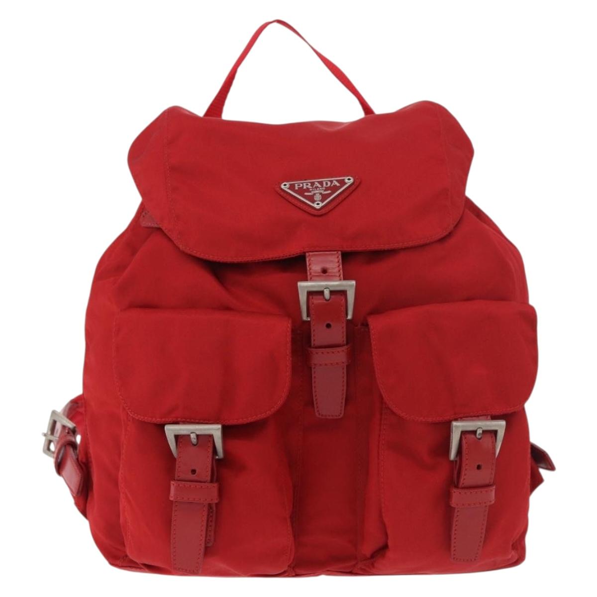 PRADA Backpack Nylon Red Silver Auth 185141V