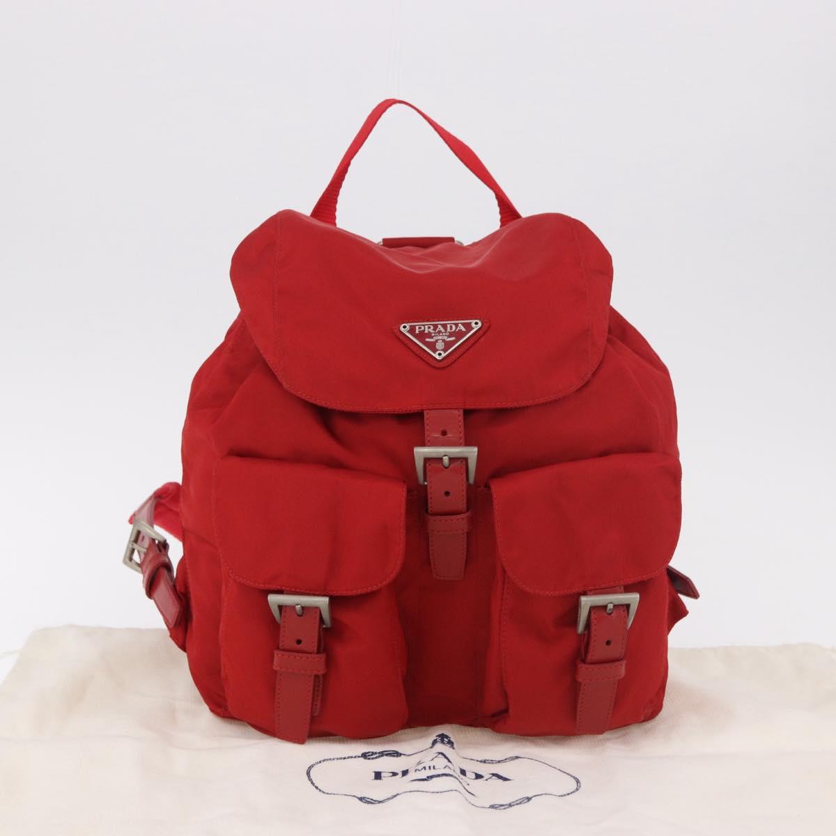 PRADA Backpack Nylon Red Silver Auth 185141V