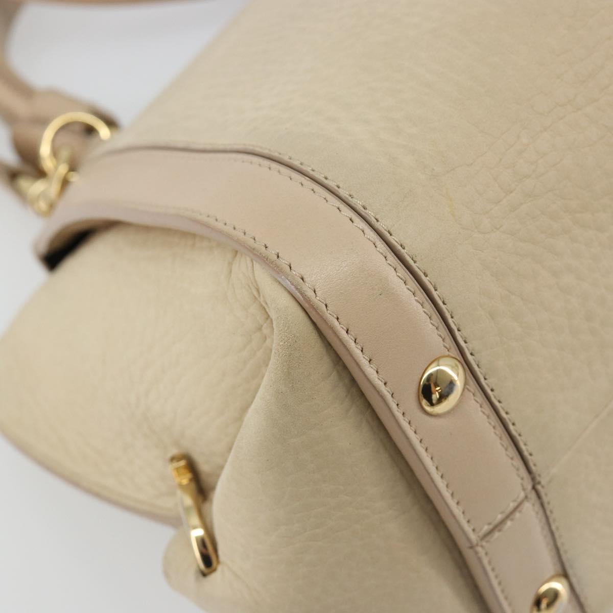 Salvatore Ferragamo Gancini Hand Bag Leather 2way Ivory Gold Auth 185142A
