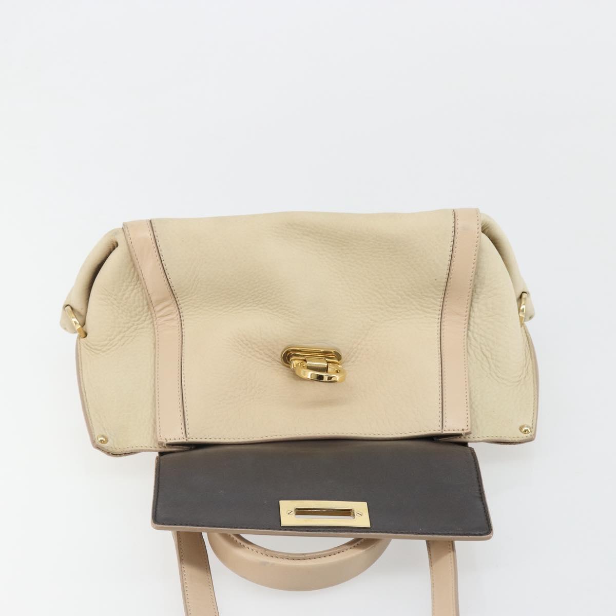 Salvatore Ferragamo Gancini Hand Bag Leather 2way Ivory Gold Auth 185142A