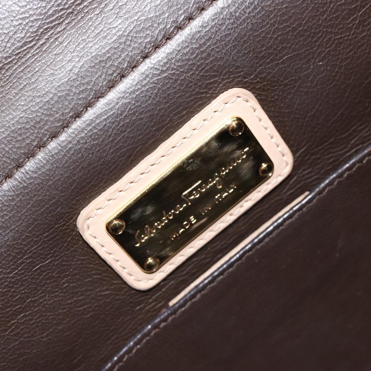 Salvatore Ferragamo Gancini Hand Bag Leather 2way Ivory Gold Auth 185142A