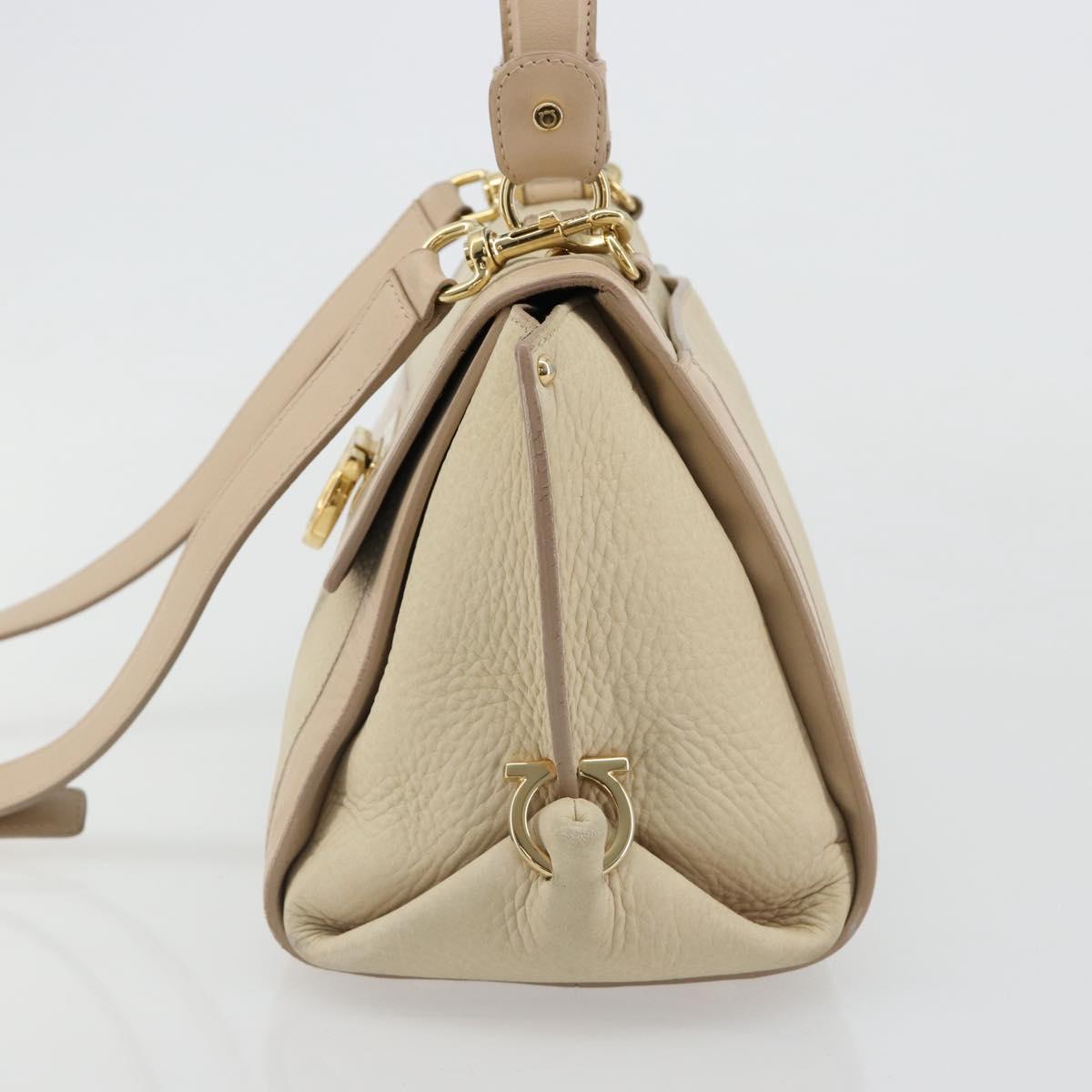 Salvatore Ferragamo Gancini Hand Bag Leather 2way Ivory Gold Auth 185142A