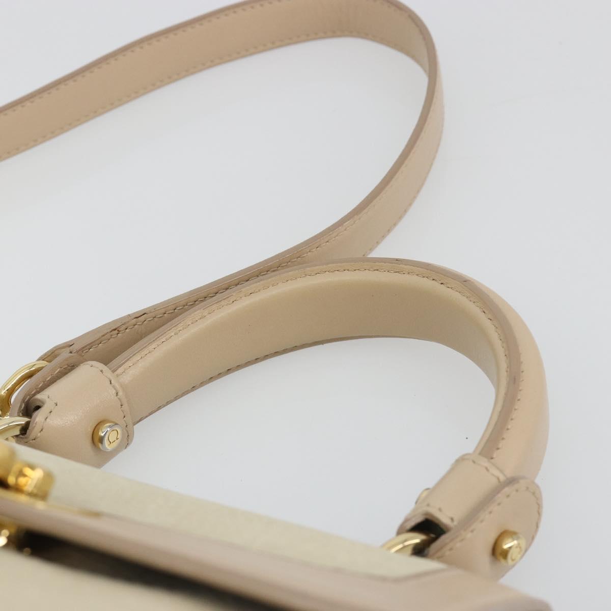 Salvatore Ferragamo Gancini Hand Bag Leather 2way Ivory Gold Auth 185142A