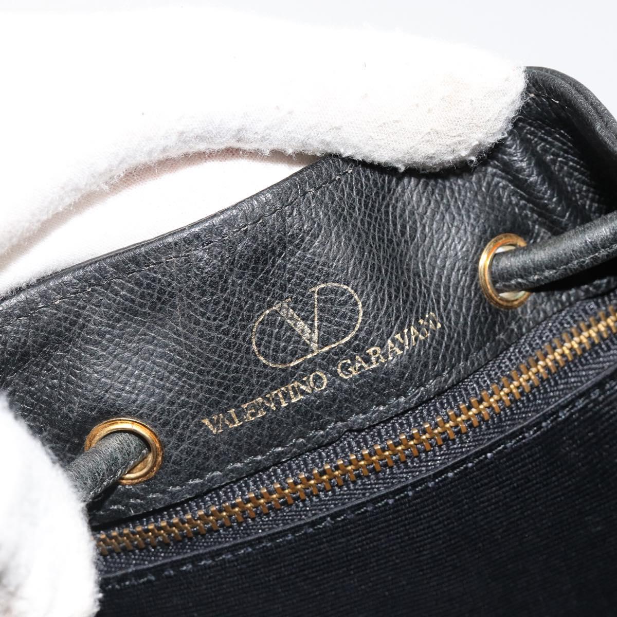 VALENTINO Purse Shoulder Bag Leather Black Gold Auth 185143