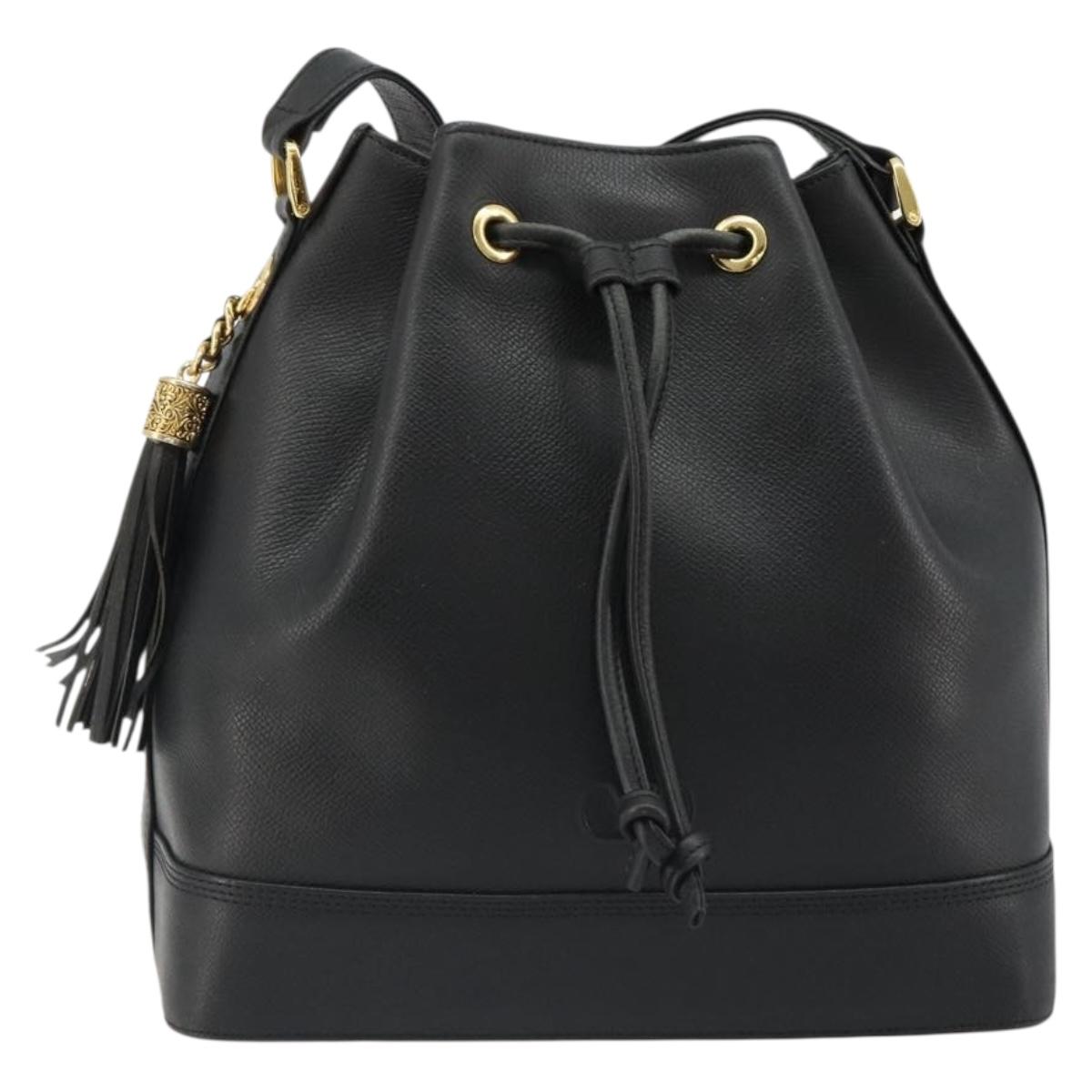 VALENTINO Purse Shoulder Bag Leather Black Gold Auth 185143