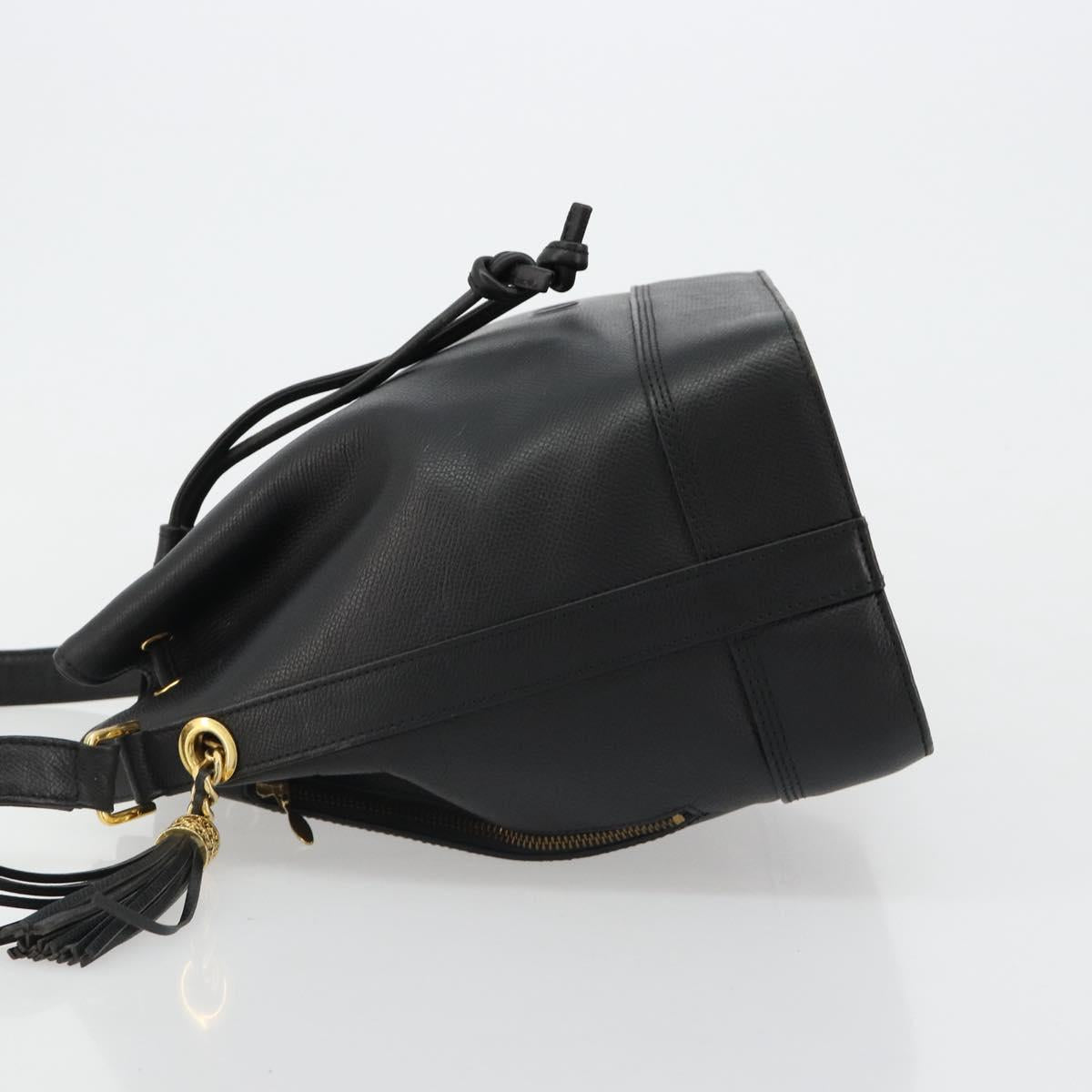 VALENTINO Purse Shoulder Bag Leather Black Gold Auth 185143