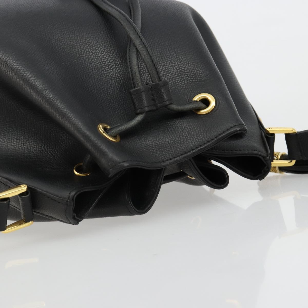 VALENTINO Purse Shoulder Bag Leather Black Gold Auth 185143