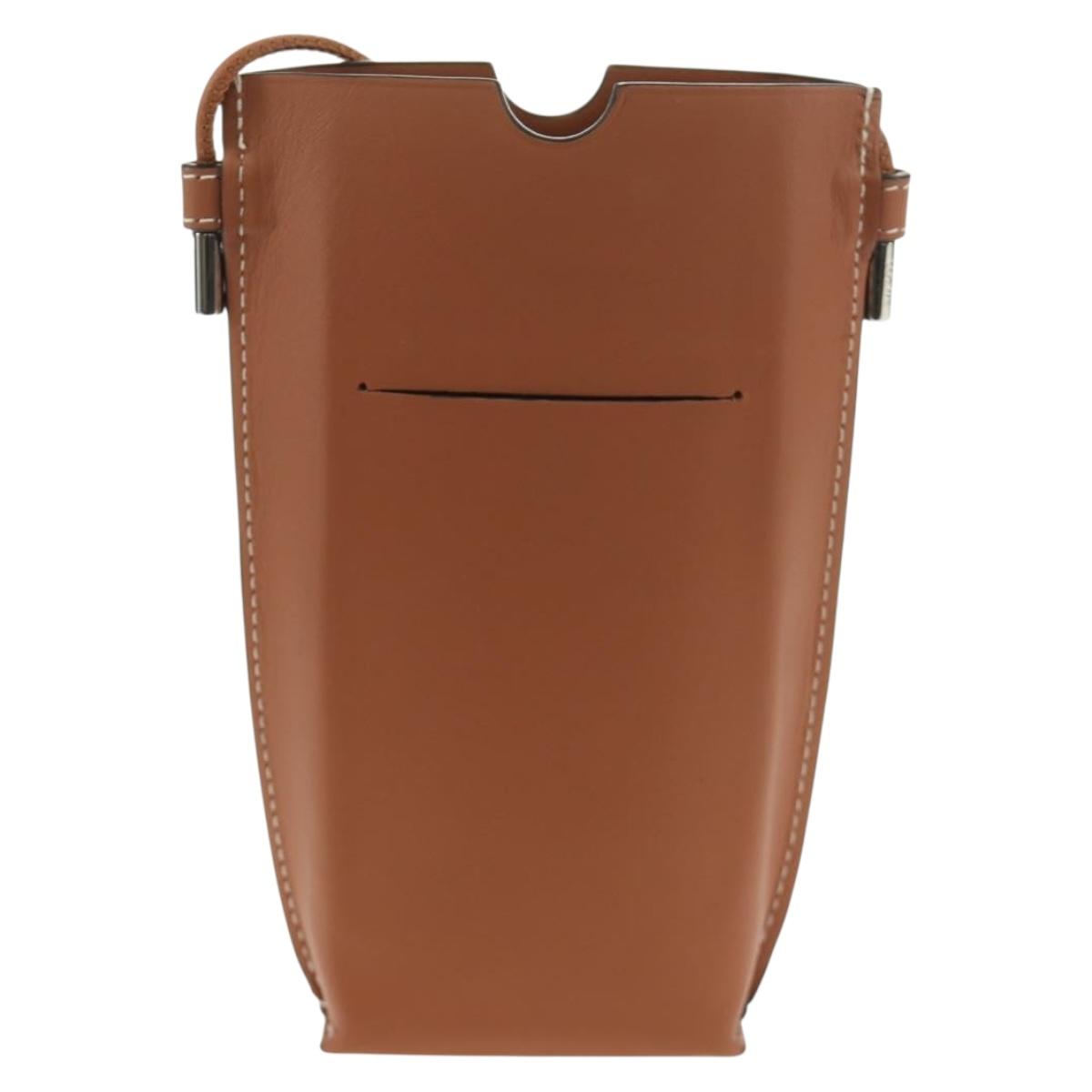 LOEWE Anagram Gate Pocket Shoulder Bag Leather Brown Auth 185145V