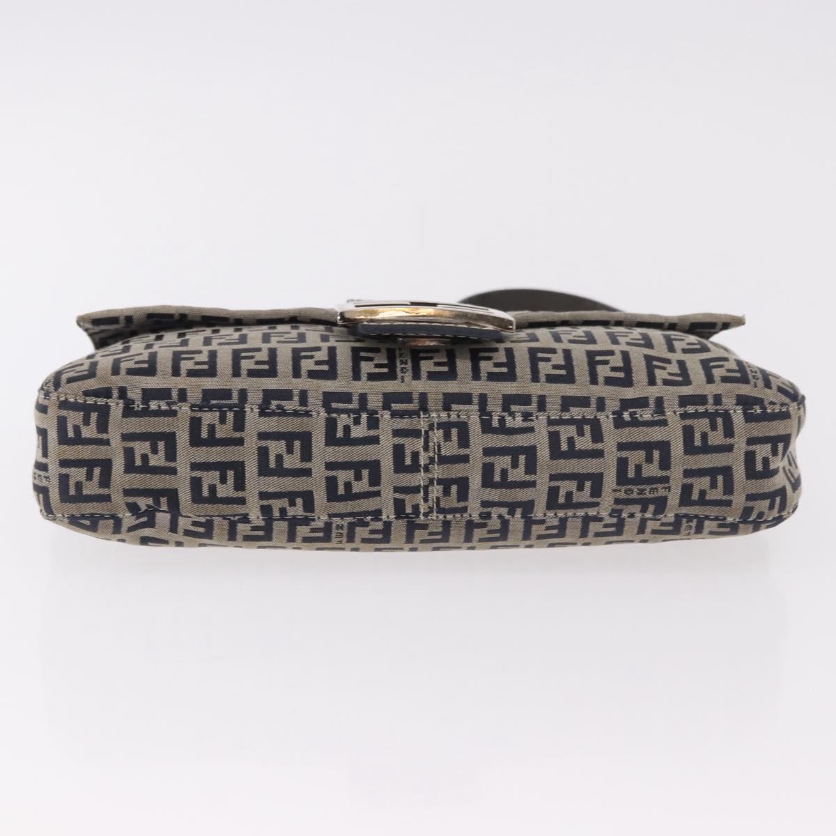 FENDI Zucchino Canvas Mamma Baguette Shoulder Bag Navy Silver Auth 185146SAV