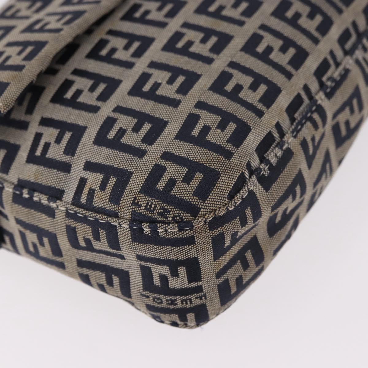 FENDI Zucchino Canvas Mamma Baguette Shoulder Bag Navy Silver Auth 185146SAV