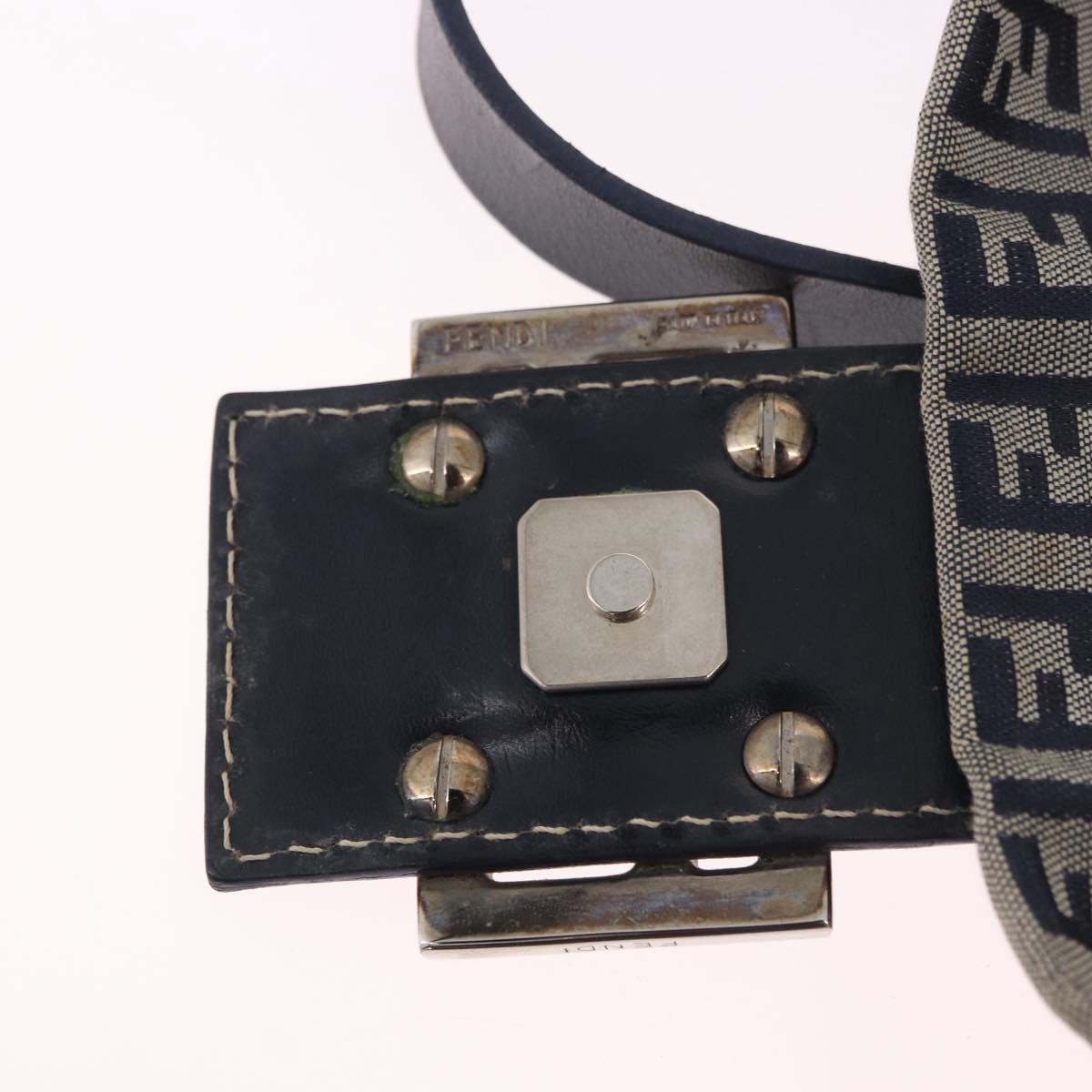 FENDI Zucchino Canvas Mamma Baguette Shoulder Bag Navy Silver Auth 185146SAV