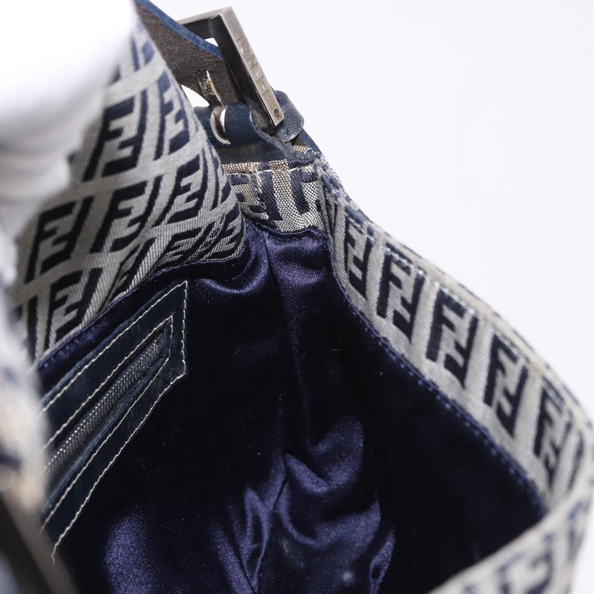 FENDI Zucchino Canvas Mamma Baguette Shoulder Bag Navy Silver Auth 185146SAV