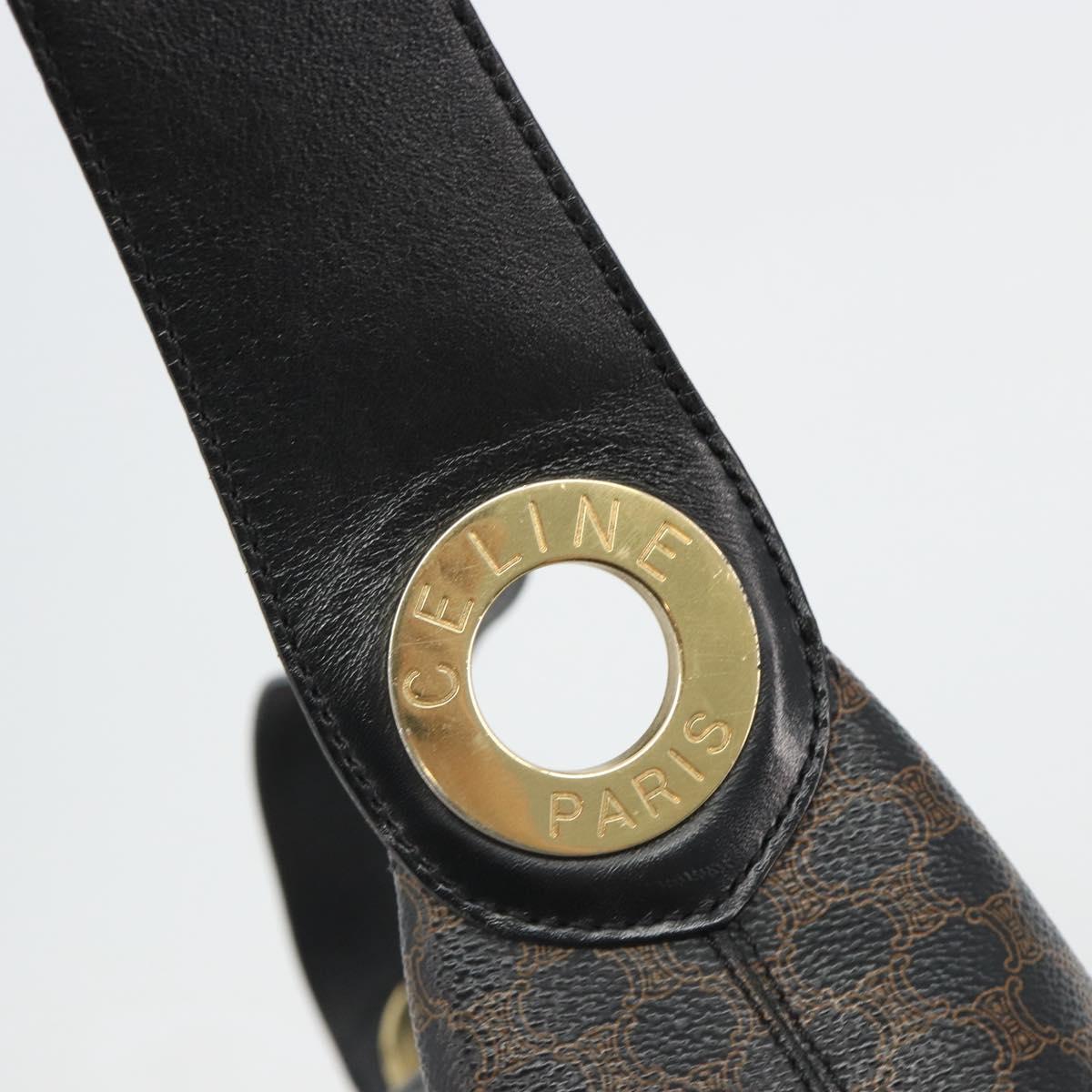 CELINE Macadam Canvas Shoulder Bag PVC Leather Black Gold Auth 185149A