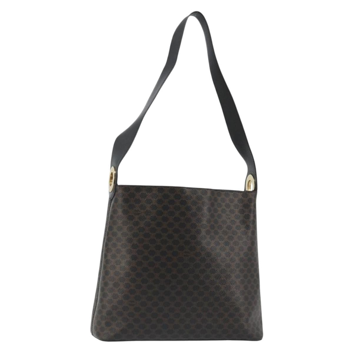 CELINE Macadam Canvas Shoulder Bag PVC Leather Black Gold Auth 185149A