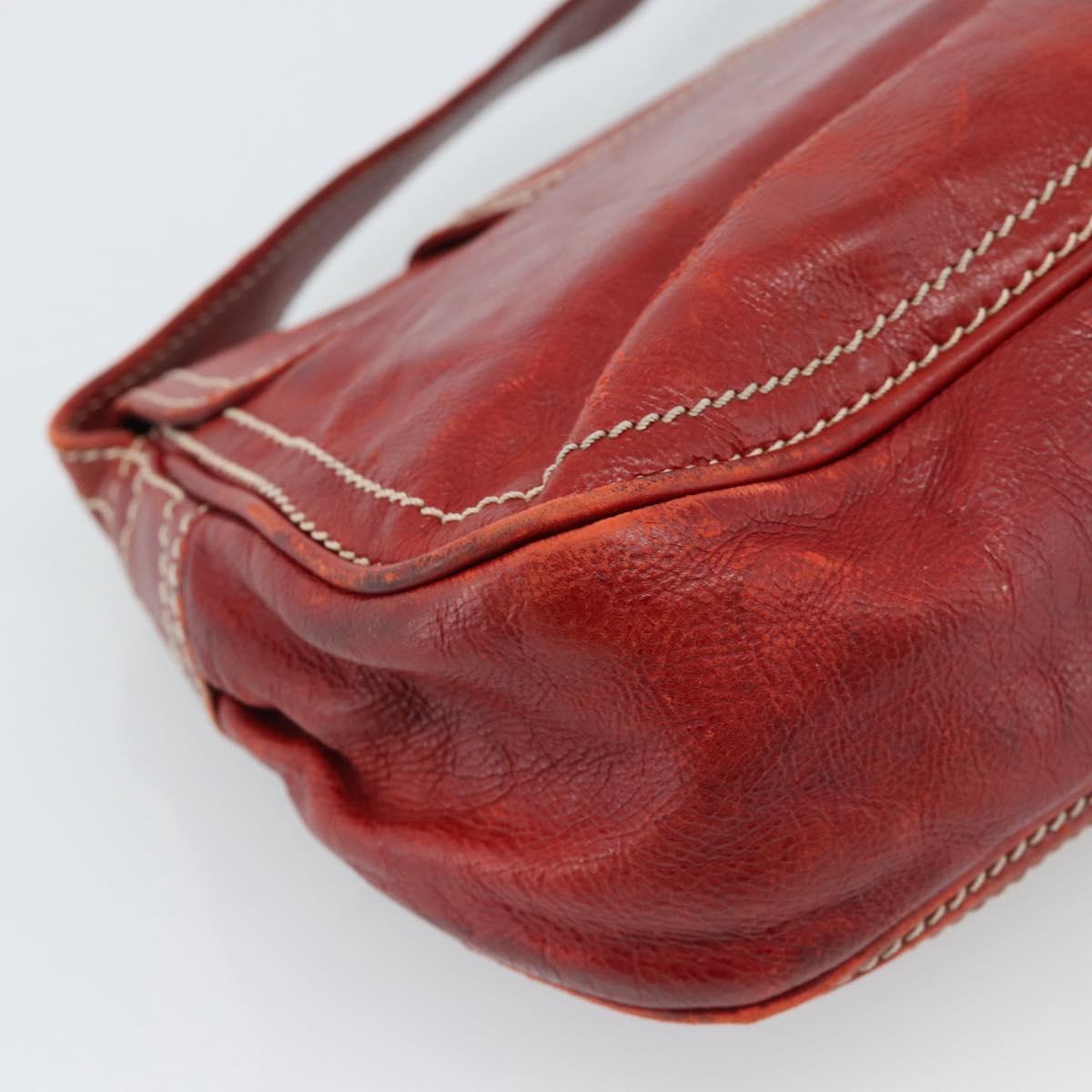 CELINE Shoulder Bag Leather Red Gold Auth 185150