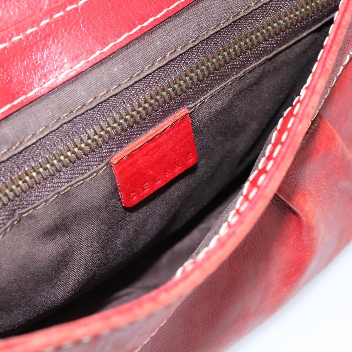 CELINE Shoulder Bag Leather Red Gold Auth 185150