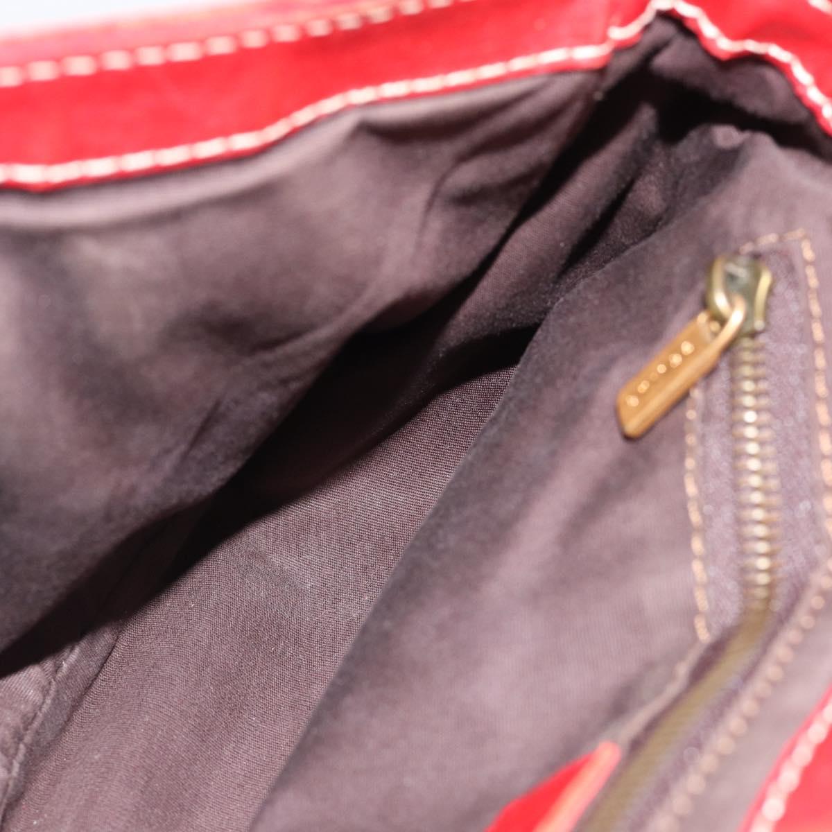 CELINE Shoulder Bag Leather Red Gold Auth 185150
