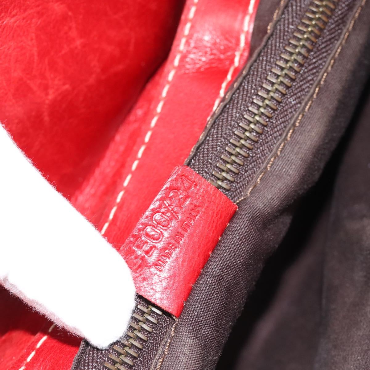 CELINE Shoulder Bag Leather Red Gold Auth 185150