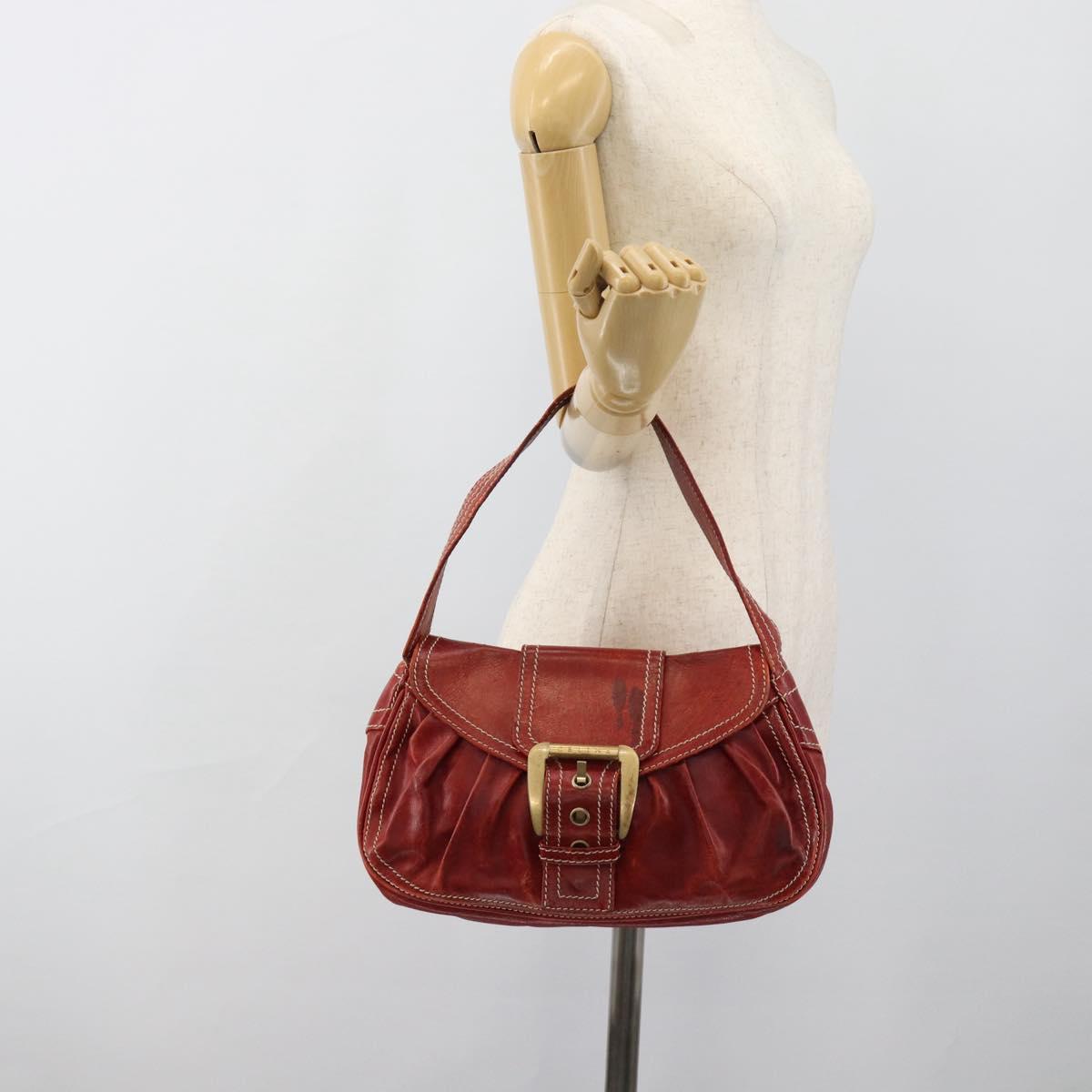 CELINE Shoulder Bag Leather Red Gold Auth 185150