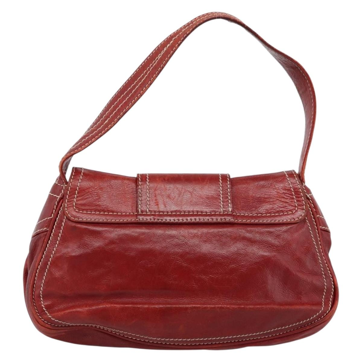 CELINE Shoulder Bag Leather Red Gold Auth 185150