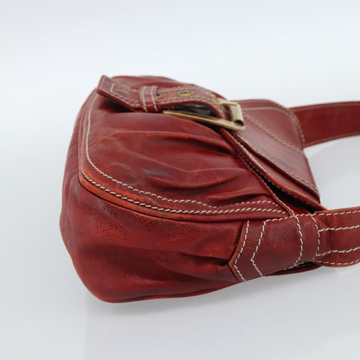 CELINE Shoulder Bag Leather Red Gold Auth 185150