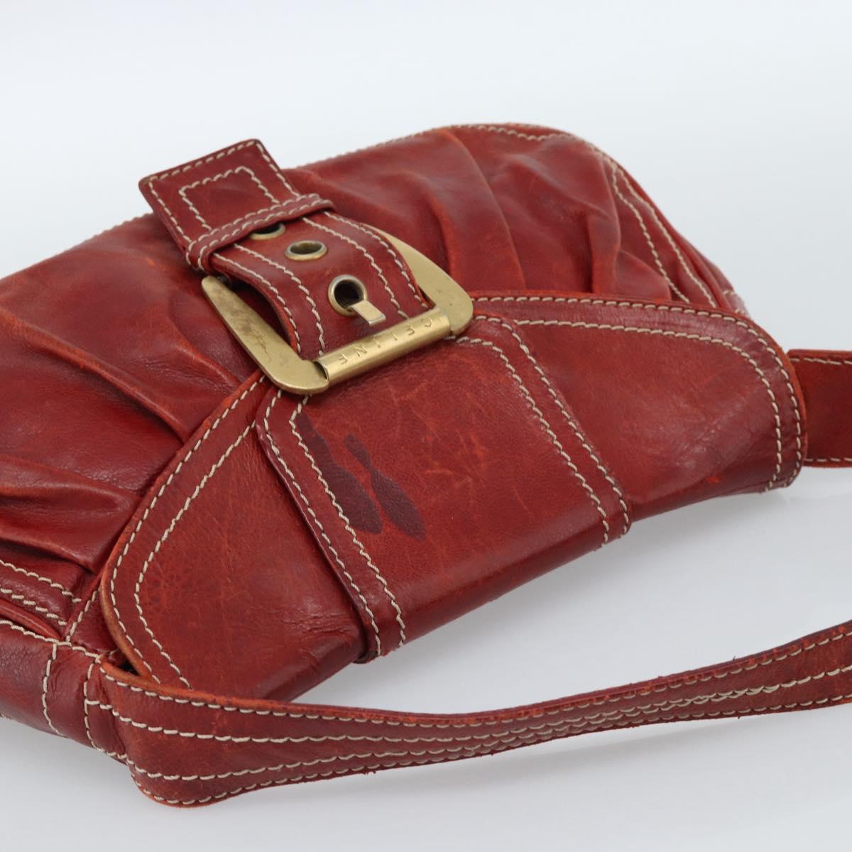 CELINE Shoulder Bag Leather Red Gold Auth 185150