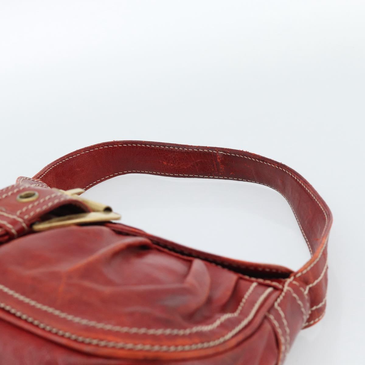 CELINE Shoulder Bag Leather Red Gold Auth 185150