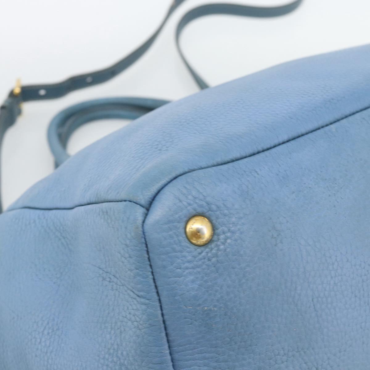 PRADA Tote Bag Leather 2way Blue Gold Auth 185152A