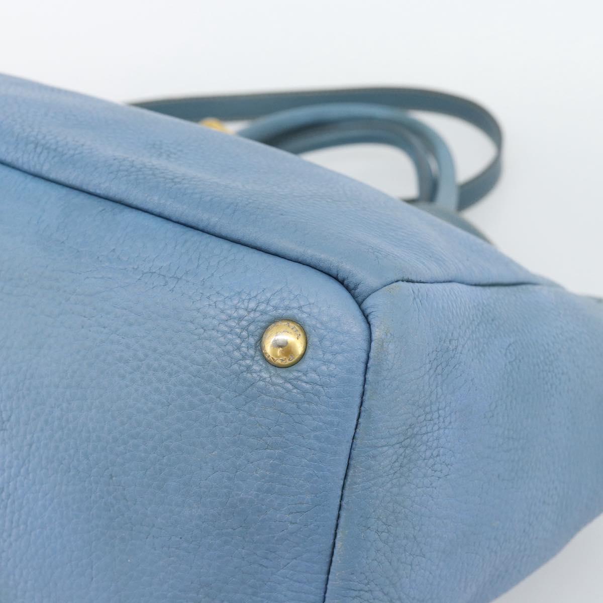 PRADA Tote Bag Leather 2way Blue Gold Auth 185152A