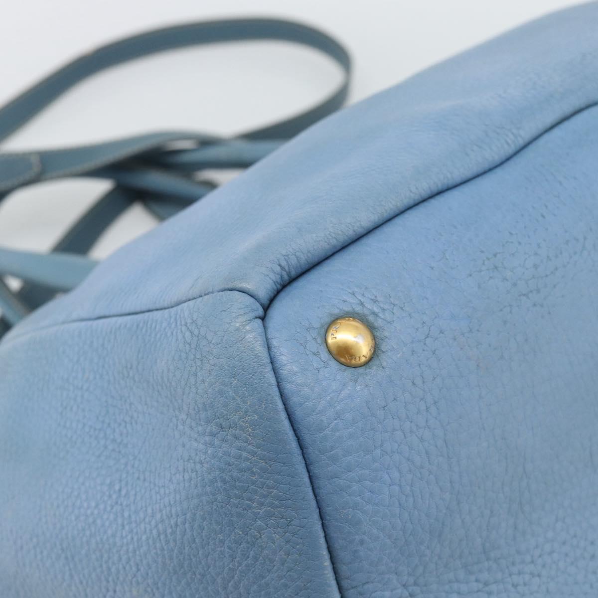 PRADA Tote Bag Leather 2way Blue Gold Auth 185152A