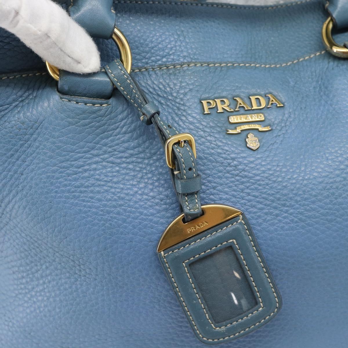 PRADA Tote Bag Leather 2way Blue Gold Auth 185152A