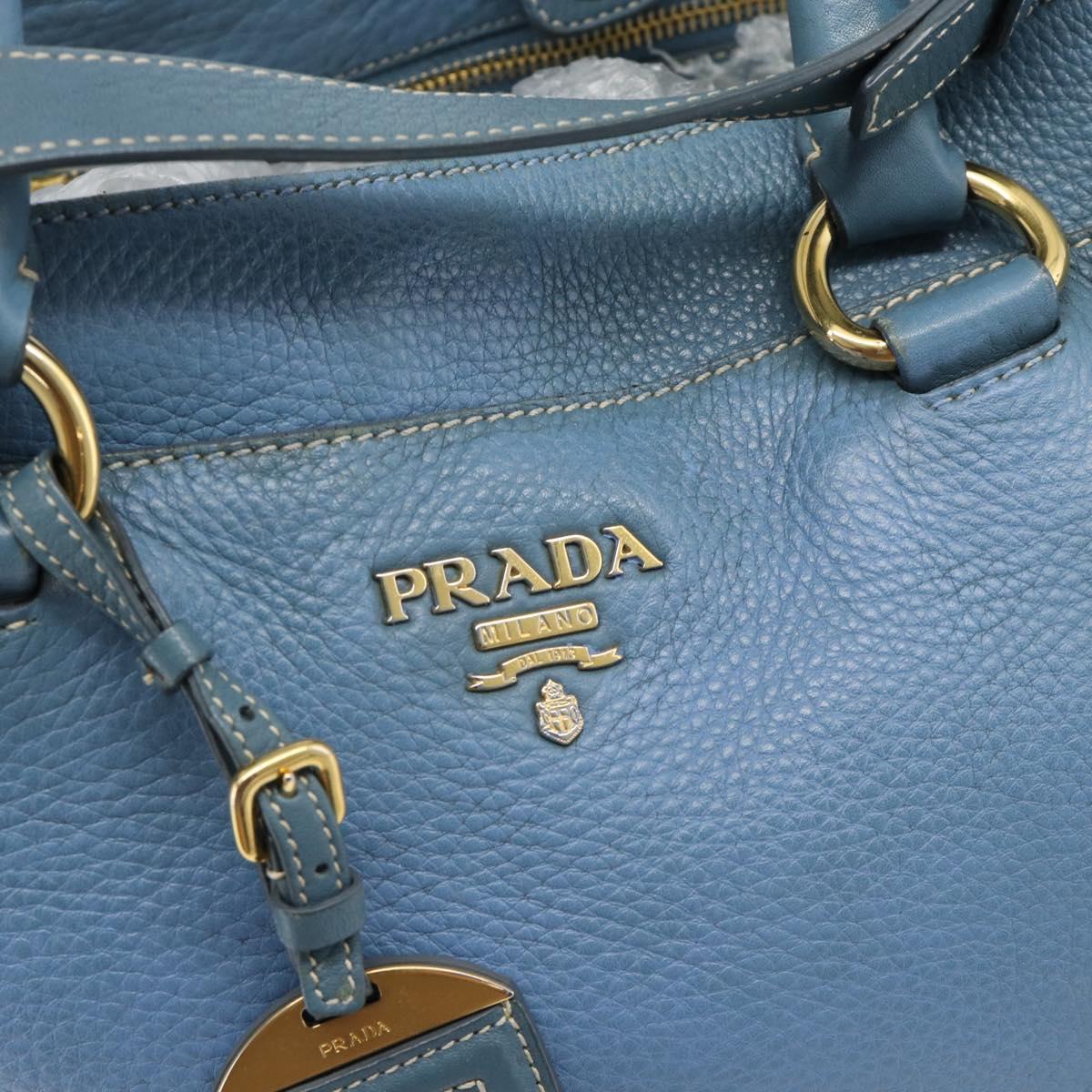 PRADA Tote Bag Leather 2way Blue Gold Auth 185152A