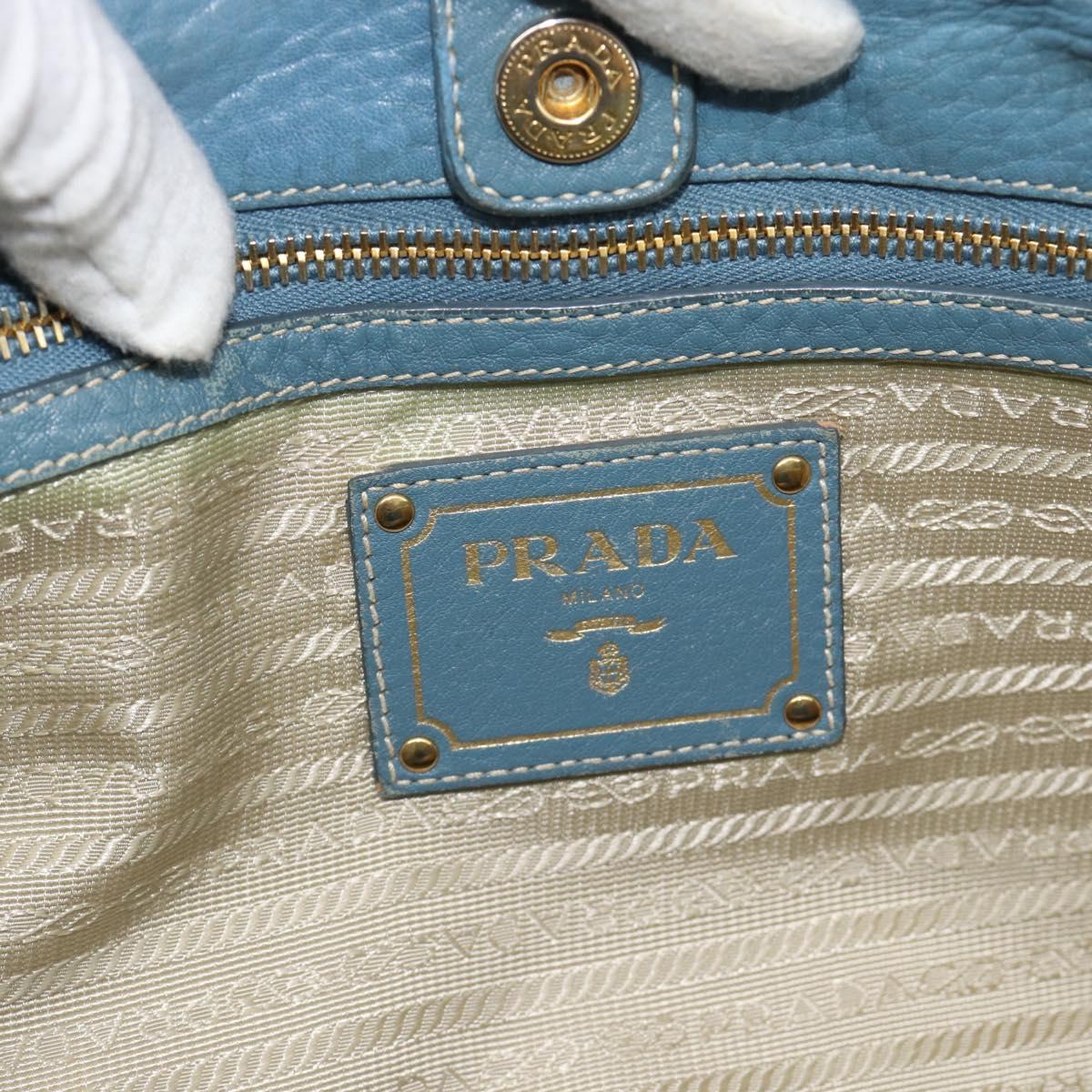 PRADA Tote Bag Leather 2way Blue Gold Auth 185152A