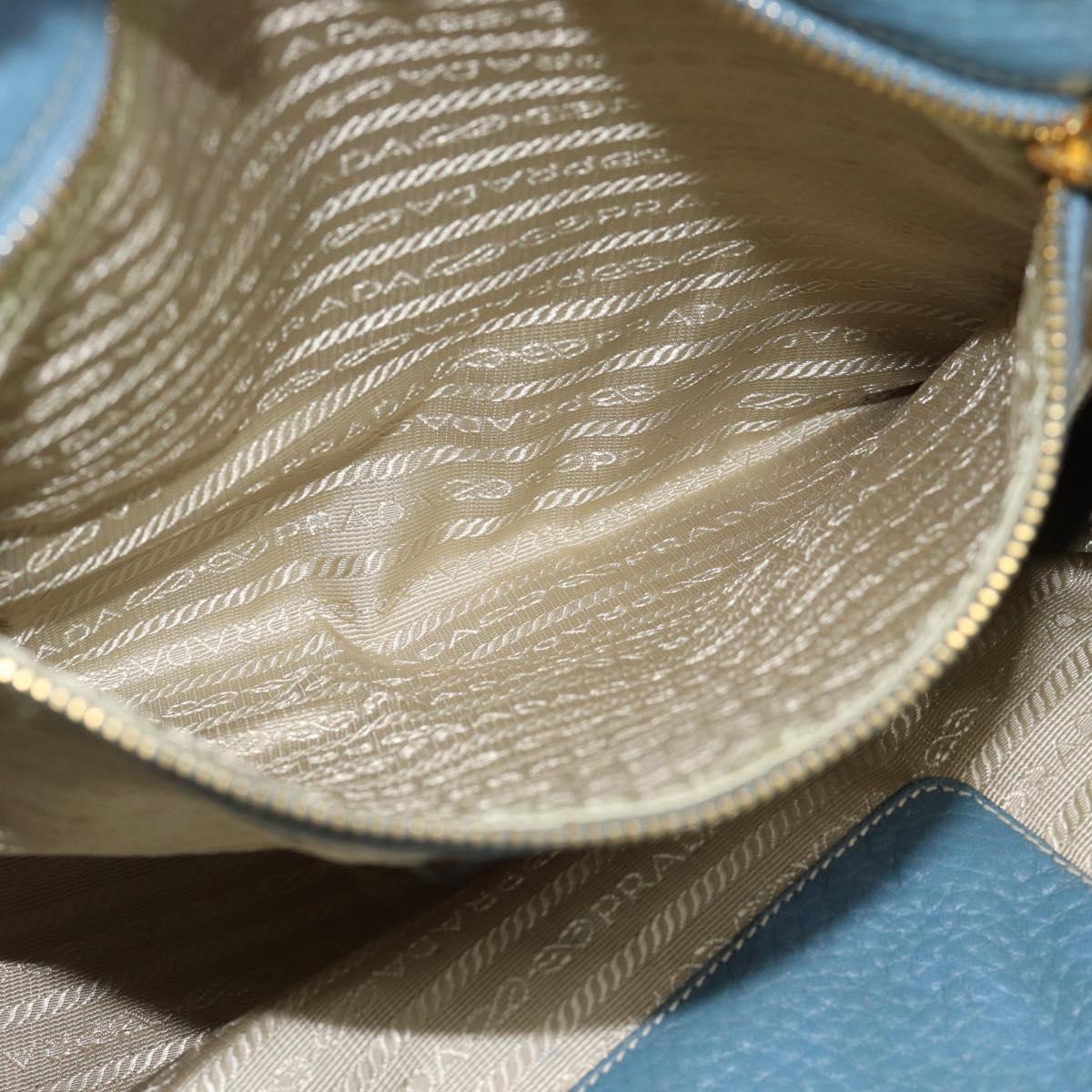 PRADA Tote Bag Leather 2way Blue Gold Auth 185152A