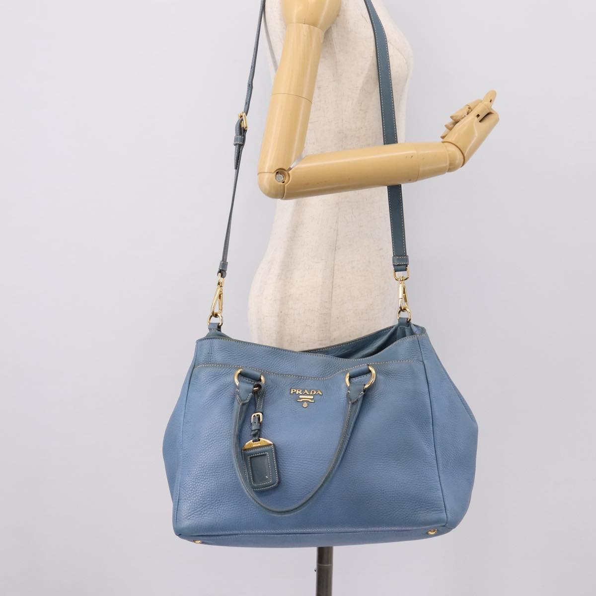 PRADA Tote Bag Leather 2way Blue Gold Auth 185152A